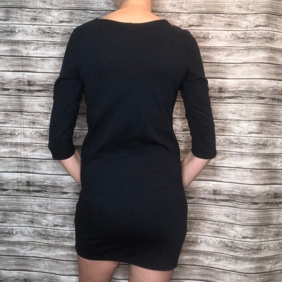 MANGO Casual Fitted Mini Shift Dress Dark Navy Blue XS Extra Small Pockets Thick - Picture 4 of 8